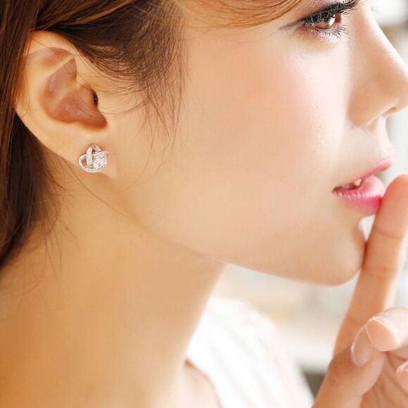 💎0122💎 STERLING SILVER FOREVER LOVE DIAMOND FLOWER KNOT NECKLACE & EARRING SET - Picture 6 of 8